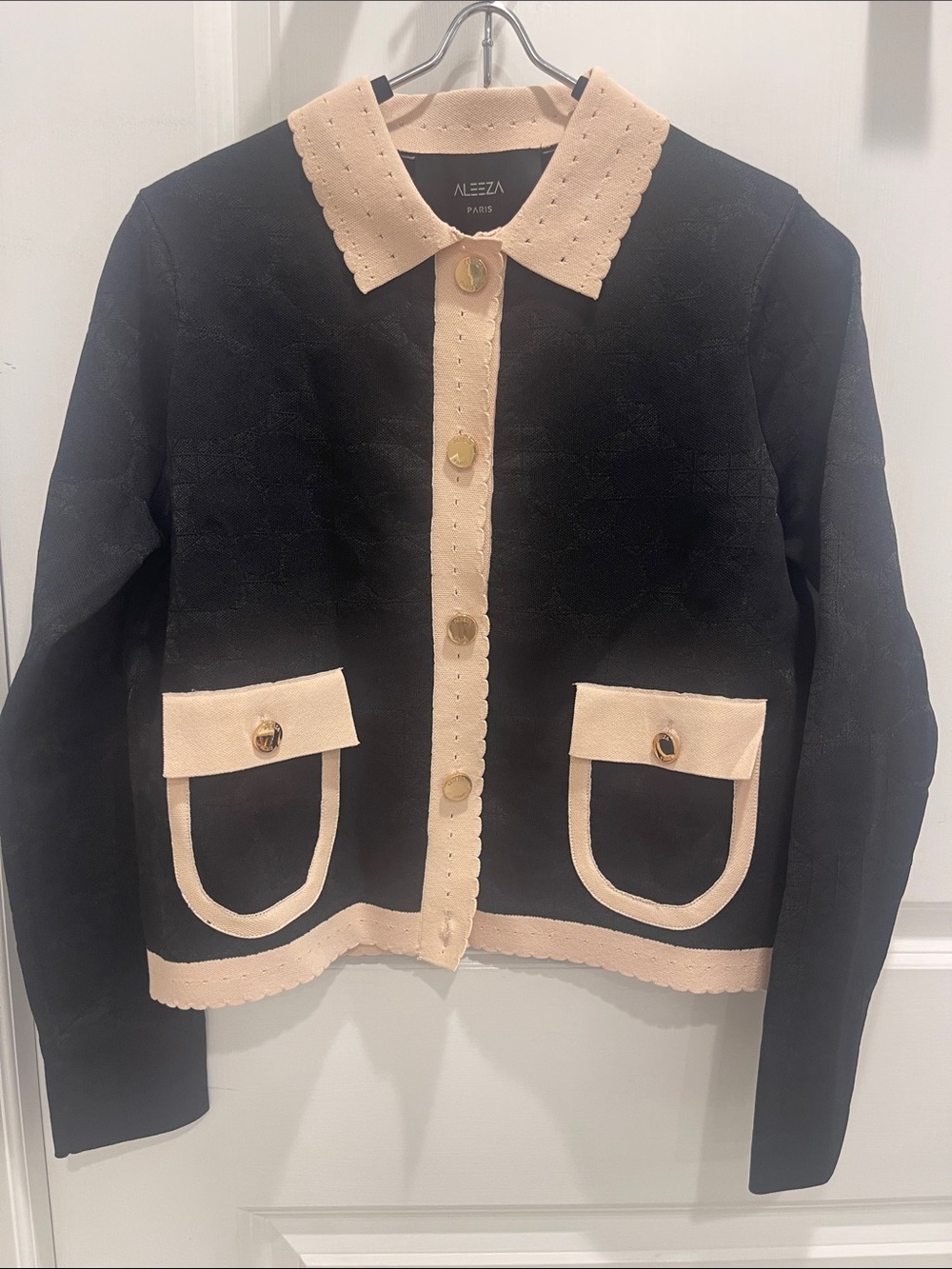 Aleeza Paris Black and Cream Contrast Trim Jacket